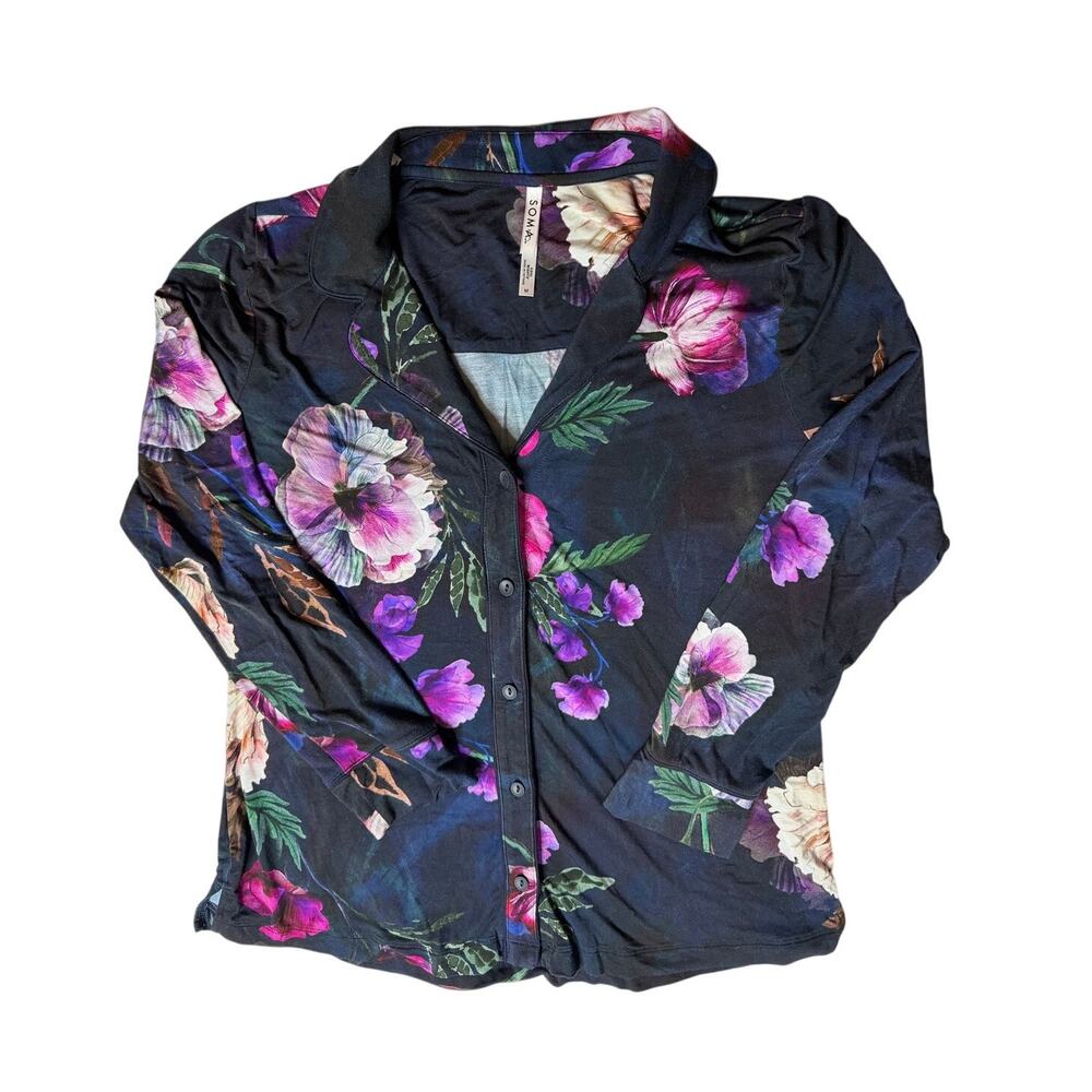 Soma Cool Nights Dark Floral Pajama Set M Romantic Whimsigoth Lounge - Picture 3 of 8